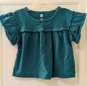 Tea Collection Teal Fringed Crop Top
